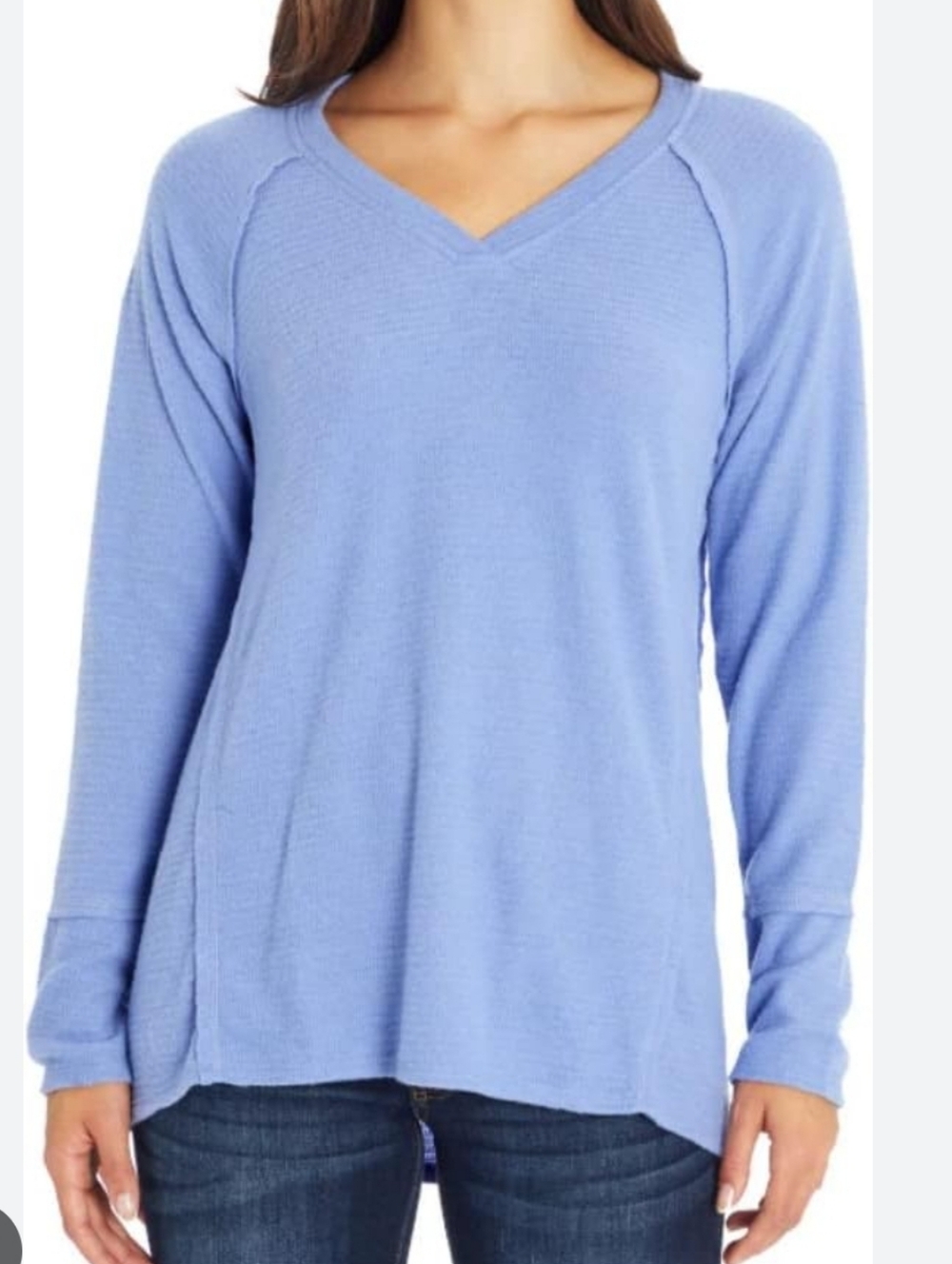 Wildfox Raw Edge Haley Waffle Long Sleeve Top